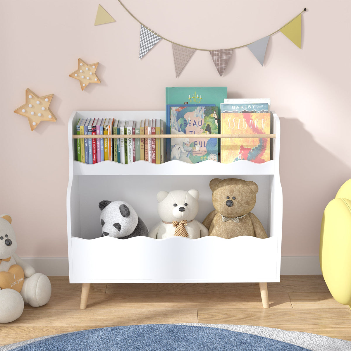 Kids Bookcaes, Children Book Organizer, Toy Storage Cabinet Organizer, White