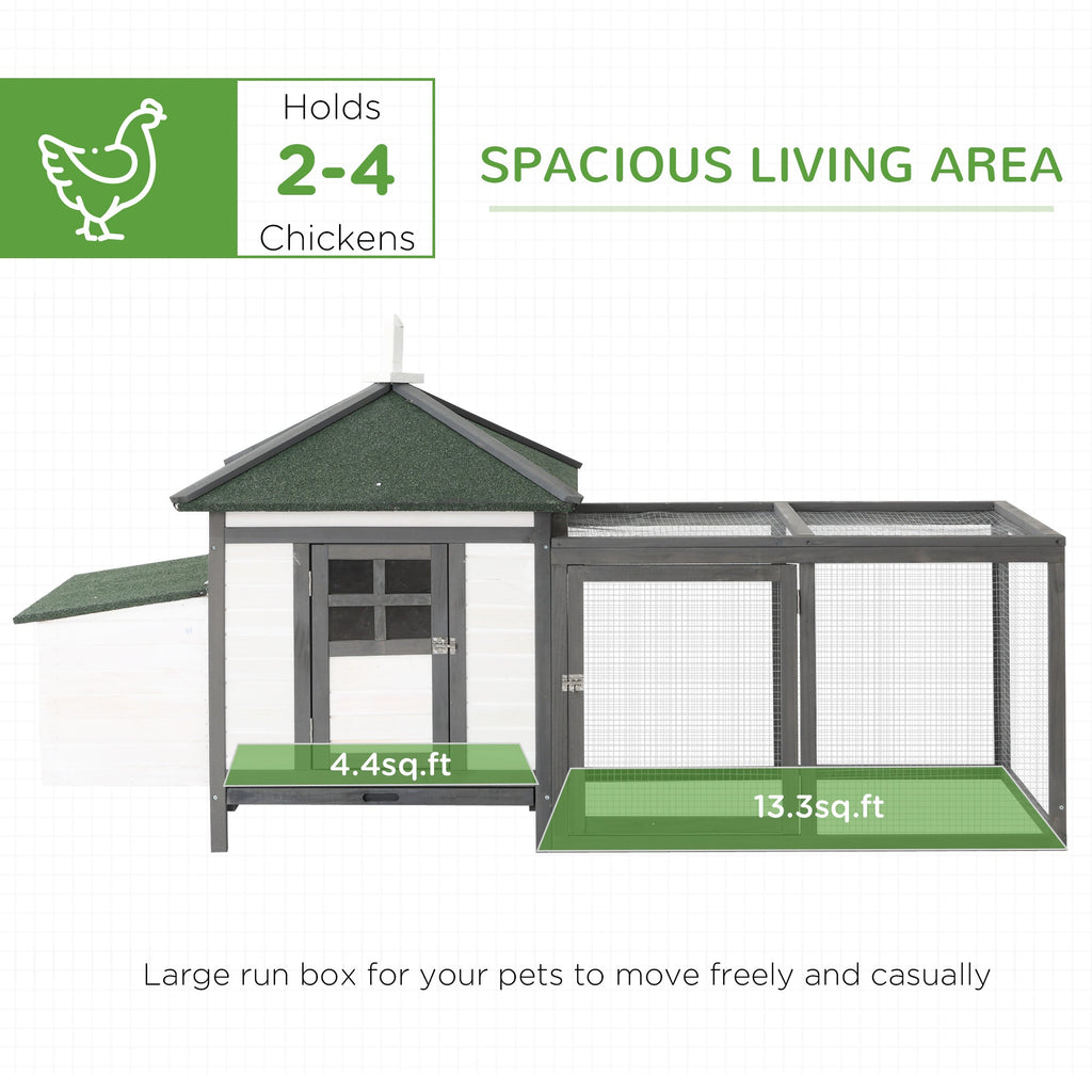 77-Inch Wooden Chicken Coop with Enclosed Run, Nesting Box and Removable Cleaning Tray