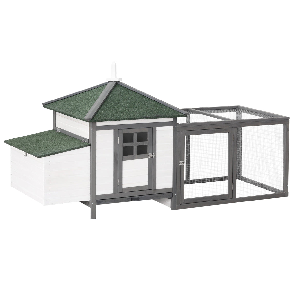 77-Inch Wooden Chicken Coop with Enclosed Run, Nesting Box and Removable Cleaning Tray
