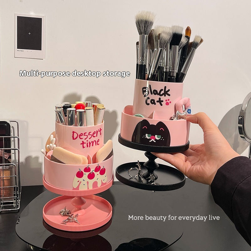 360° Rotating Makeup Brush Holder and Cosmetic Organizer – Two-Tier Desktop Storage Caddy