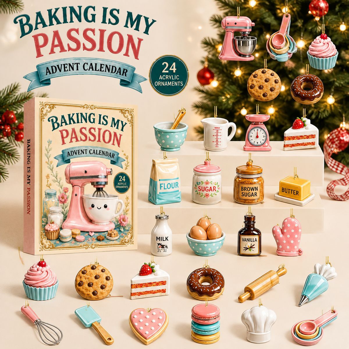 Macaron Theme Christmas Advent Calendar -24 Days Blind Box Hanging Ornaments